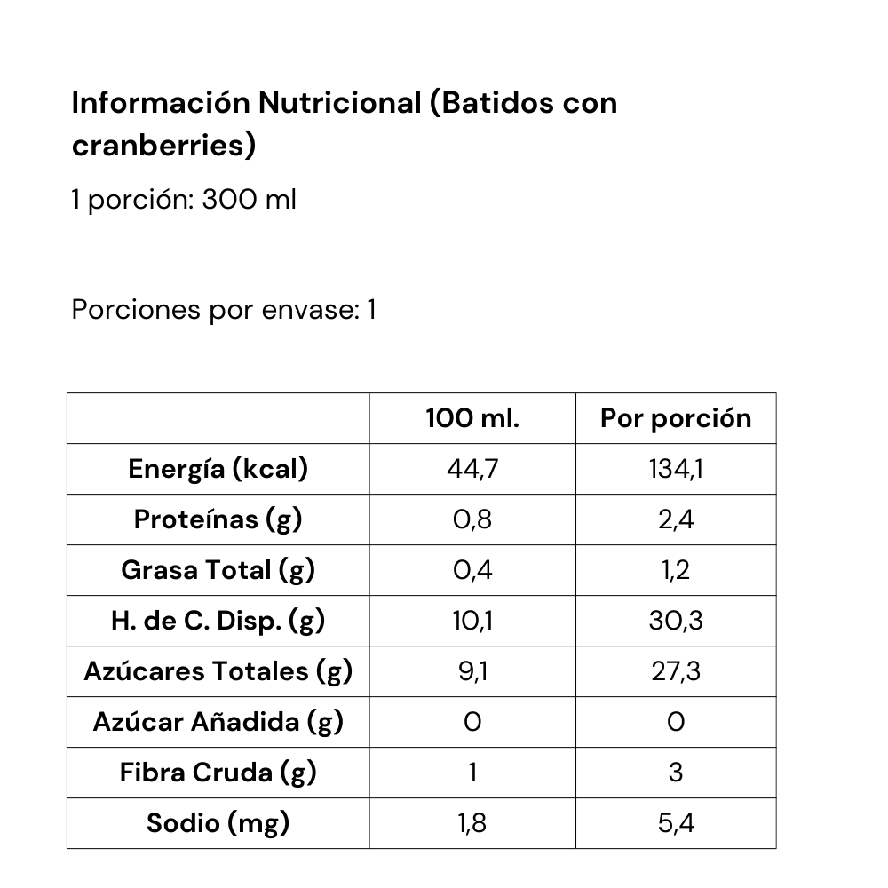 Batido con Cranberries 300 gr. - Pack 12 unidades